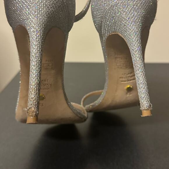 Stuart Weitzman Nudistcurve Glitter Ankle Strap Sandals Silver Crystal Size 8.5 - Picture 11 of 13